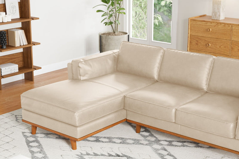 Valencia Artisan Top Grain Leather Three Seats with Left Chaise Sofa, Beige