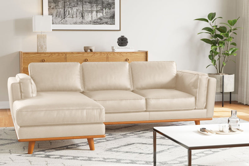 Valencia Artisan Top Grain Leather Three Seats with Left Chaise Sofa, Beige