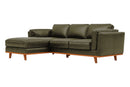 Valencia Artisan Top Grain Leather Three Seats with Left Chaise Leather Sofa, Olive Green
