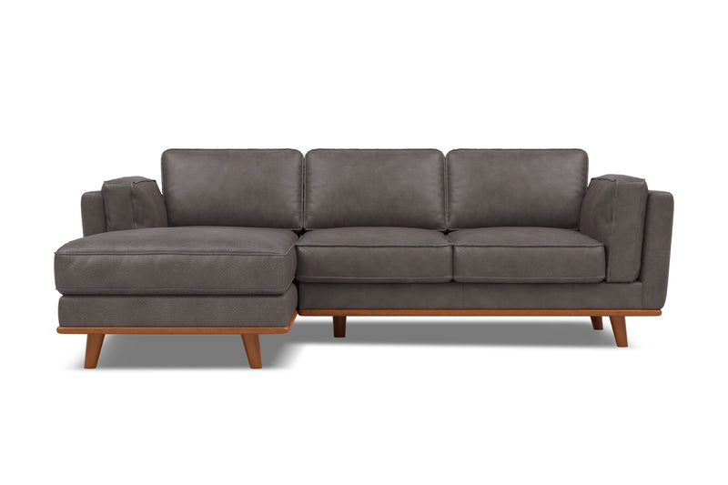 Valencia Artisan Top Grain Leather Three Seats with Left Chaise Sofa, Modern Grey