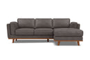 Valencia Artisan Top Grain Leather Three Seats with Right Chaise Sofa, Modern Grey