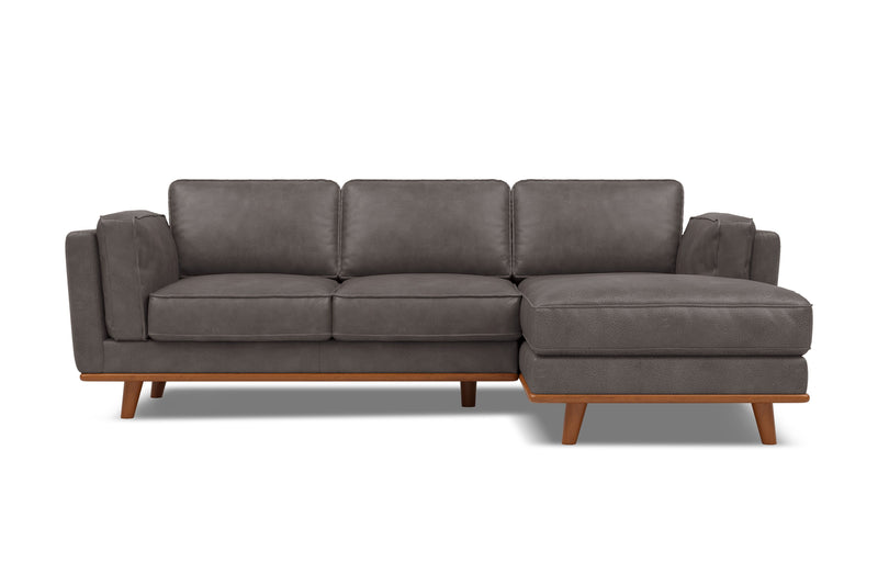 Valencia Artisan Top Grain Leather Three Seats with Right Chaise Sofa, Modern Grey