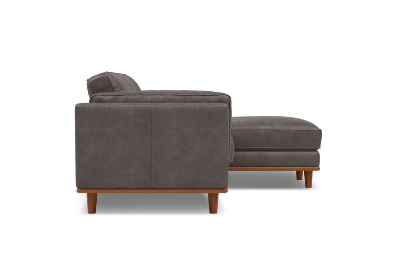 Valencia Artisan Top Grain Leather Three Seats with Right Chaise Sofa, Modern Grey