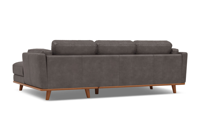 Valencia Artisan Top Grain Leather Three Seats with Right Chaise Sofa, Modern Grey