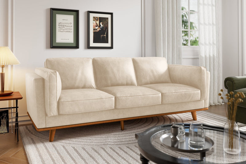 Valencia Artisan Top Grain Leather Wide Three Seats Sofa, Beige