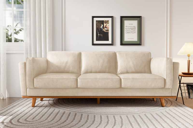 Valencia Artisan Top Grain Leather Wide Three Seats Sofa, Beige