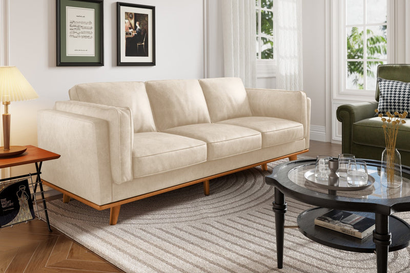 Valencia Artisan Top Grain Leather Wide Three Seats Sofa, Beige