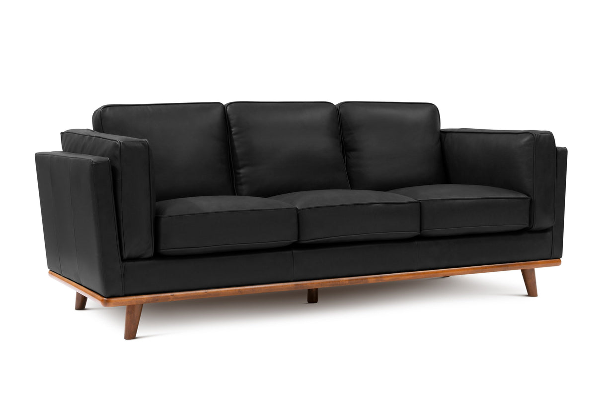 Valencia Artisan Top Grain Leather Wide Three Seats Sofa, Black