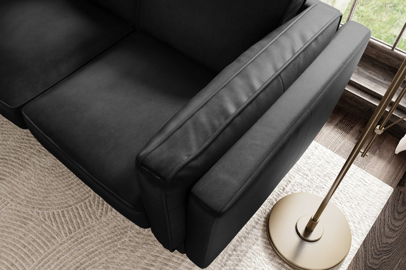 Valencia Artisan Top Grain Leather Wide Three Seats Sofa, Black