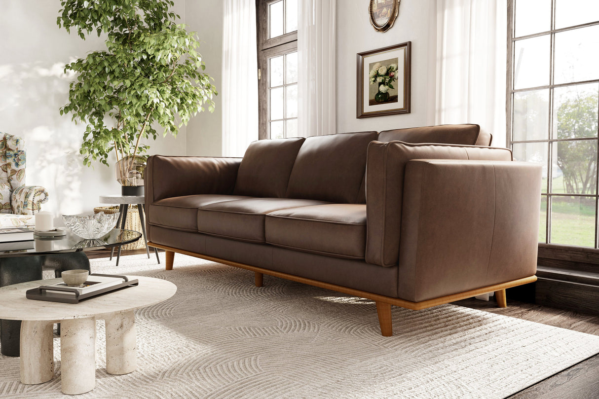 Valencia Artisan Top Grain Leather Wide Three Seats Sofa, Chocolate