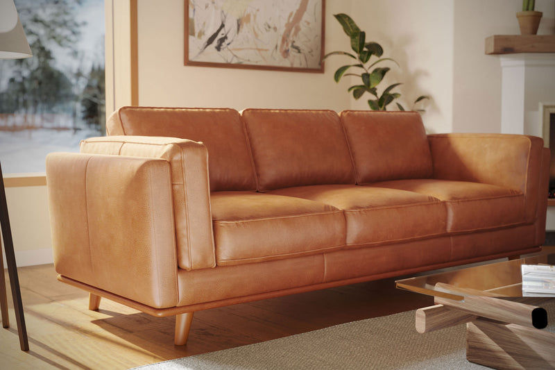 Valencia Artisan Top Grain Leather Wide Three Seats Sofa, Cognac
