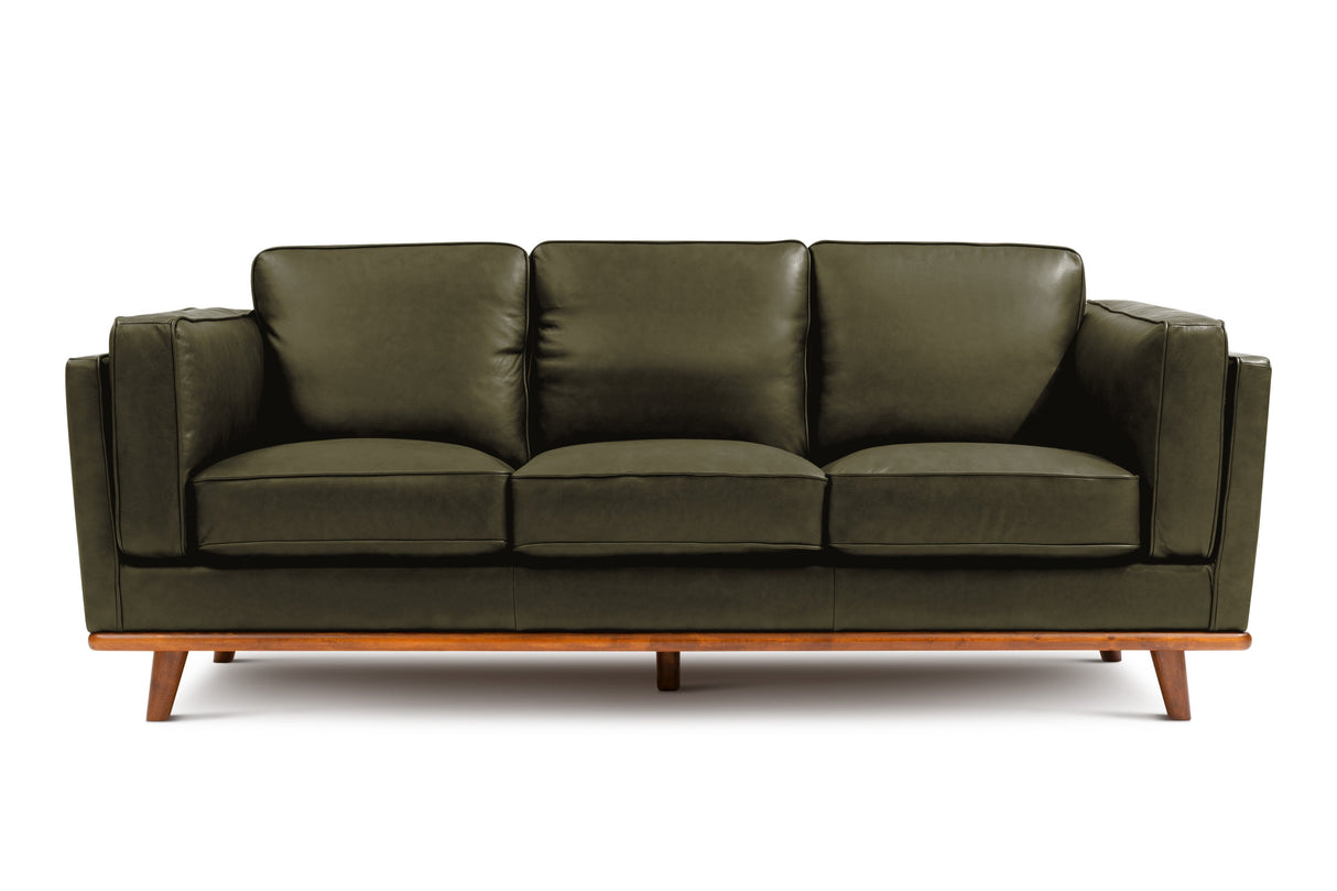 Valencia Artisan Top Grain Leather Wide Three Seats Sofa, Olive Green
