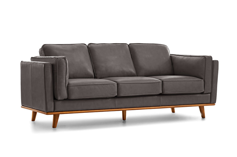 Valencia Artisan Top Grain Leather Wide Three Seats Sofa, Modern Grey