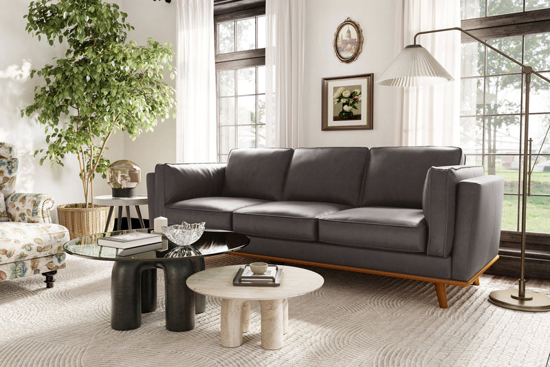 Valencia Artisan Top Grain Leather Wide Three Seats Sofa, Modern Grey