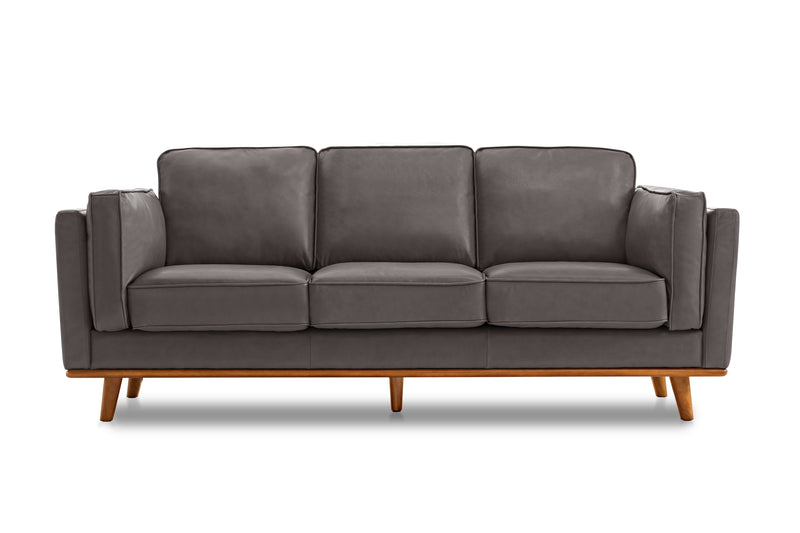Valencia Artisan Top Grain Leather Wide Three Seats Sofa, Modern Grey