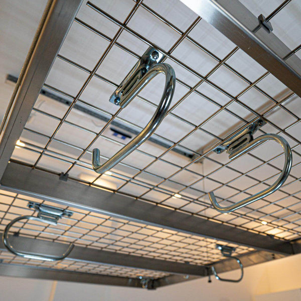 Close-up view of the Auxx Lift Hooks 2-Pack, displaying two heavy-duty hooks designed for secure item hanging and lifting