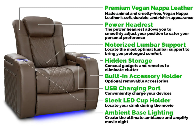 Valencia Tuscany Vegan Leather Home Theater Seating Row of 5, Deep Indigo