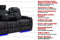 Valencia Tuscany Luxury Console Leather Home Theater Seating Row of 3 Dropdown Center, Onyx