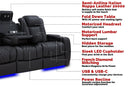 Valencia Tuscany Luxury Console Leather Home Theater Seating Row of 5 Dropdown Center, Onyx
