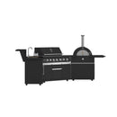 FORNO All’Aperto Outdoor Kitchen Set - 87,600 BTU Gas Grill with 4 Burners + Side Burner, Gas Pizza Oven, Sink Module/Beverage Center with Black Sintered Stone Countertop