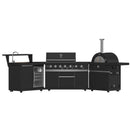 FORNO All’Aperto Outdoor Kitchen Set - 87,600 BTU Gas Grill with 4 Burners + Side Burner, Gas Pizza Oven, Sink Module/Beverage Center with Black Sintered Stone Countertop