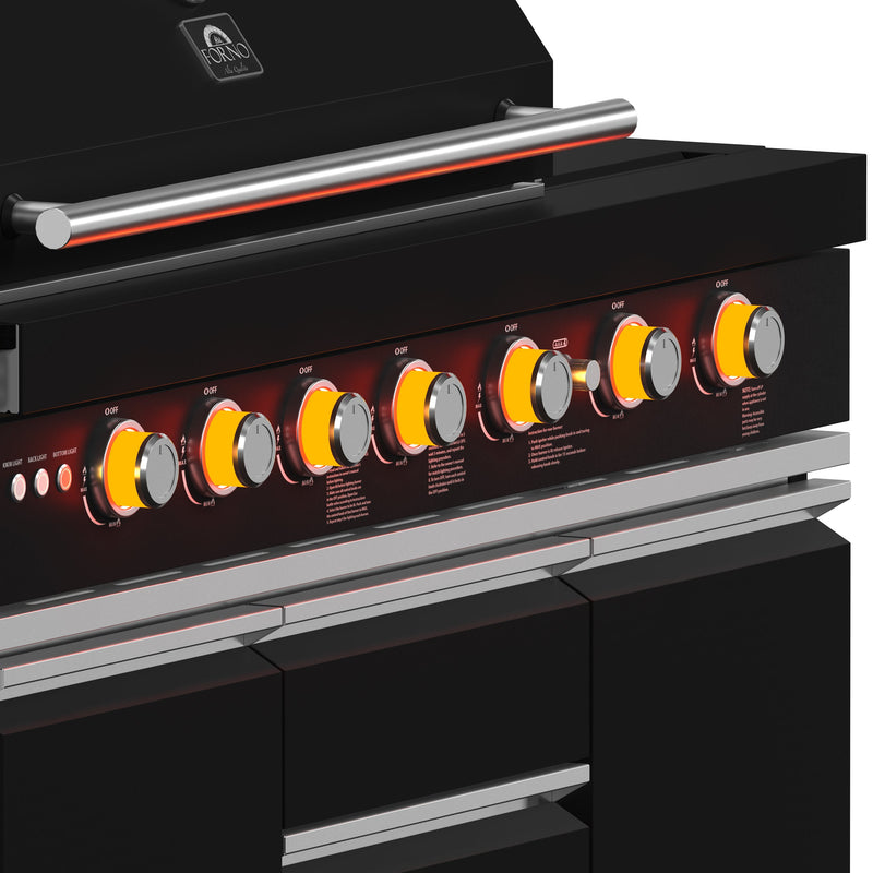 FORNO All’Aperto Outdoor Kitchen Set - 87,600 BTU Gas Grill with 4 Burners + Side Burner, Gas Pizza Oven, Sink Module/Beverage Center with Black Sintered Stone Countertop
