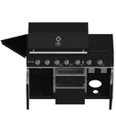 FORNO All’Aperto Outdoor Kitchen Set - 87,600 BTU Gas Grill with 4 Burners + Side Burner, Gas Pizza Oven, Sink Module/Beverage Center with Black Sintered Stone Countertop