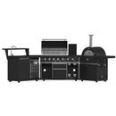 FORNO All’Aperto Outdoor Kitchen Set - 87,600 BTU Gas Grill with 4 Burners + Side Burner, Gas Pizza Oven, Sink Module/Beverage Center with Black Sintered Stone Countertop