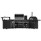FORNO All’Aperto Outdoor Kitchen Set - 87,600 BTU Gas Grill with 4 Burners + Side Burner, Gas Pizza Oven, Sink Module/Beverage Center with Black Sintered Stone Countertop