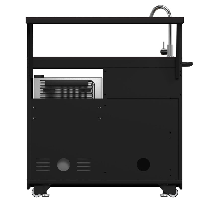 FORNO All’Aperto Outdoor Kitchen Set - 87,600 BTU Gas Grill with 4 Burners + Side Burner, Gas Pizza Oven, Sink Module/Beverage Center with Black Sintered Stone Countertop