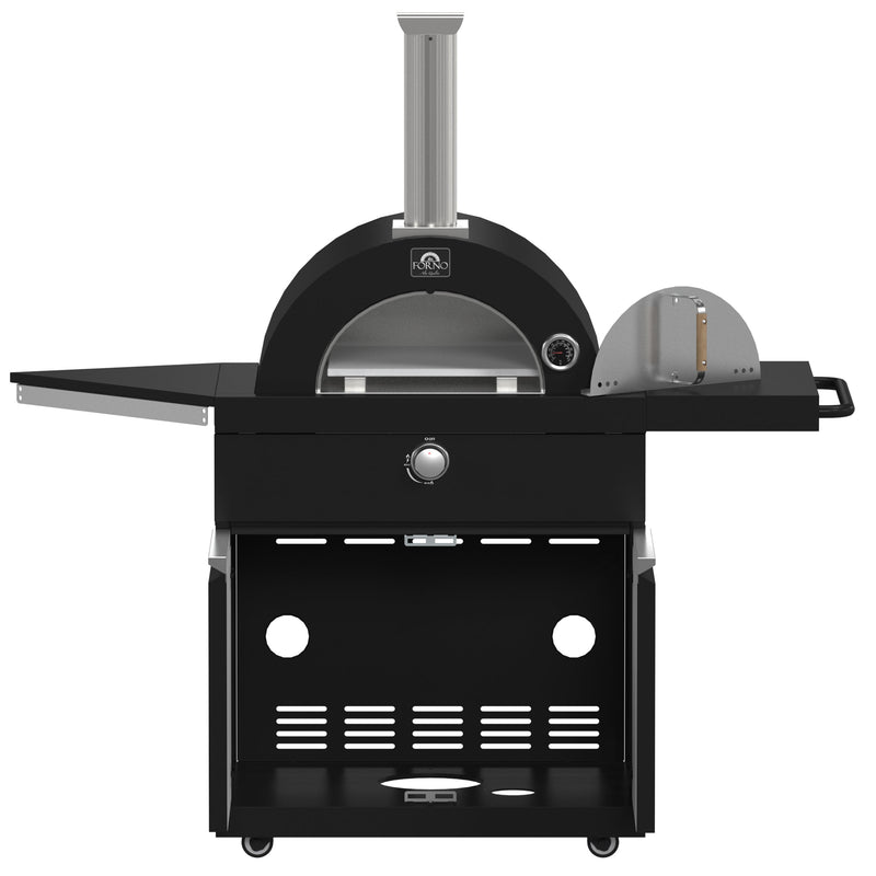FORNO All’Aperto Outdoor Kitchen Set - 87,600 BTU Gas Grill with 4 Burners + Side Burner, Gas Pizza Oven, Sink Module/Beverage Center with Black Sintered Stone Countertop