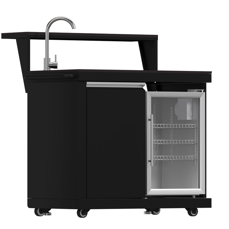FORNO All’Aperto Outdoor Kitchen Set - 87,600 BTU Gas Grill with 4 Burners + Side Burner, Gas Pizza Oven, Sink Module/Beverage Center with Black Sintered Stone Countertop