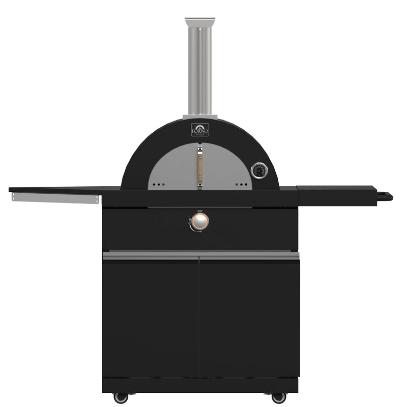 FORNO All’Aperto Outdoor Kitchen Set - 99,600 BTU Gas Grill with 5 Burners + Side Burner, Gas Pizza Oven, Sink Module/Beverage Center with Black Sintered Stone Countertop