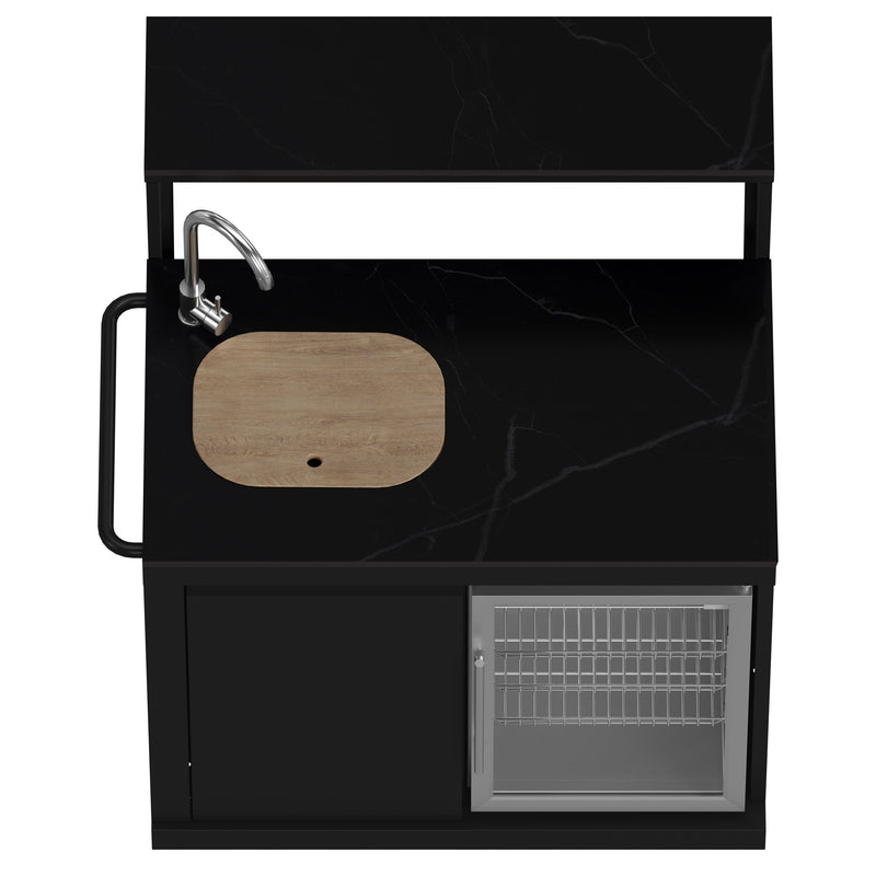 FORNO All’Aperto Outdoor Kitchen Set - 99,600 BTU Gas Grill with 5 Burners + Side Burner, Gas Pizza Oven, Sink Module/Beverage Center with Black Sintered Stone Countertop