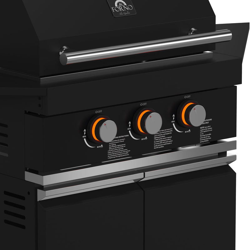 FORNO All’Aperto Outdoor Kitchen Set - 99,600 BTU Gas Grill with 5 Burners + Side Burner, Gas Pizza Oven, Sink Module/Beverage Center with Black Sintered Stone Countertop