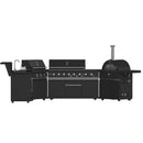 FORNO All’Aperto Outdoor Kitchen Set - 99,600 BTU Gas Grill with 5 Burners + Side Burner, Gas Pizza Oven, Sink Module/Beverage Center with Black Sintered Stone Countertop