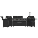 FORNO All’Aperto Outdoor Kitchen Set - 99,600 BTU Gas Grill with 5 Burners + Side Burner, Gas Pizza Oven, Sink Module/Beverage Center with Black Sintered Stone Countertop