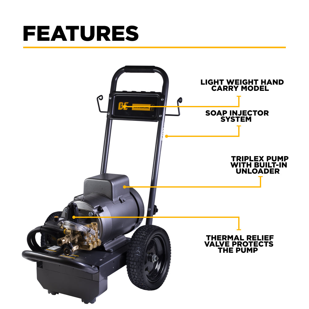 BE Power 2,700 PSI 3.5 GPM 7.5 HP Electric Pressure Washer with Baldor Motor and AR Triplex Pump - B2775EA