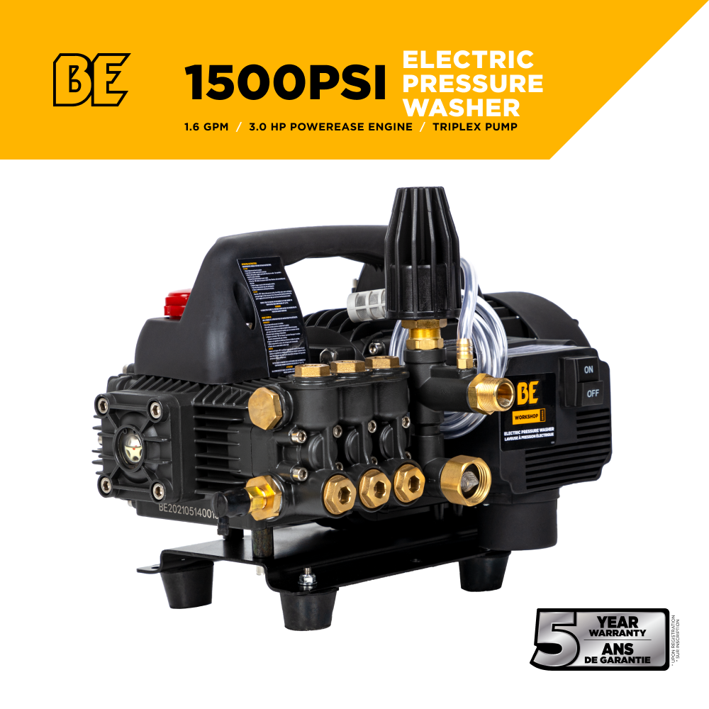 BE Power 1,500 PSI 1.6 GPM 1.5 HP Portable Electric Pressure Washer – P1515EPN