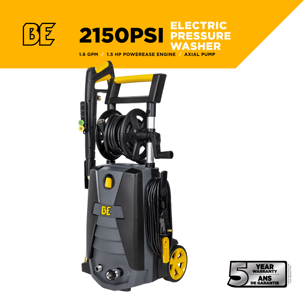 BE Power 2,150 PSI 1.6 GPM Electric Pressure Washer with Powerease Motor and AR Axial Pump - P2115EN