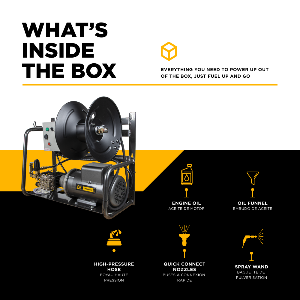 BE Power 2,000 PSI 4.0 GPM 5.0 HP Electric Pressure Washer with Baldor Motor and AR Triplex Pump - X-2050FW1A