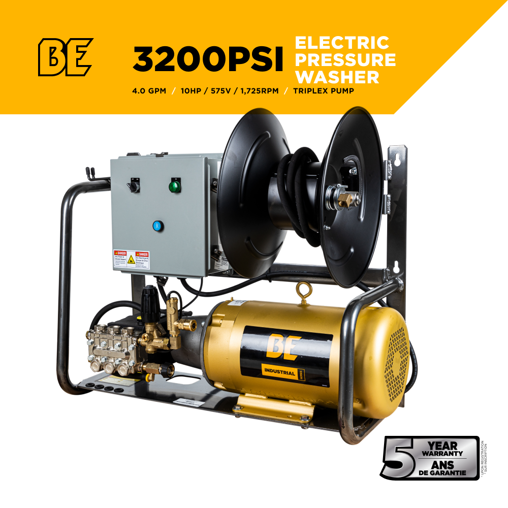 BE Power 3,200 PSI 4.0 GPM 10 HP Electric Pressure Washer with 10 HP - 3 Phase Baldor Motor and General Triplex Pump - X-3010FW3GENHT