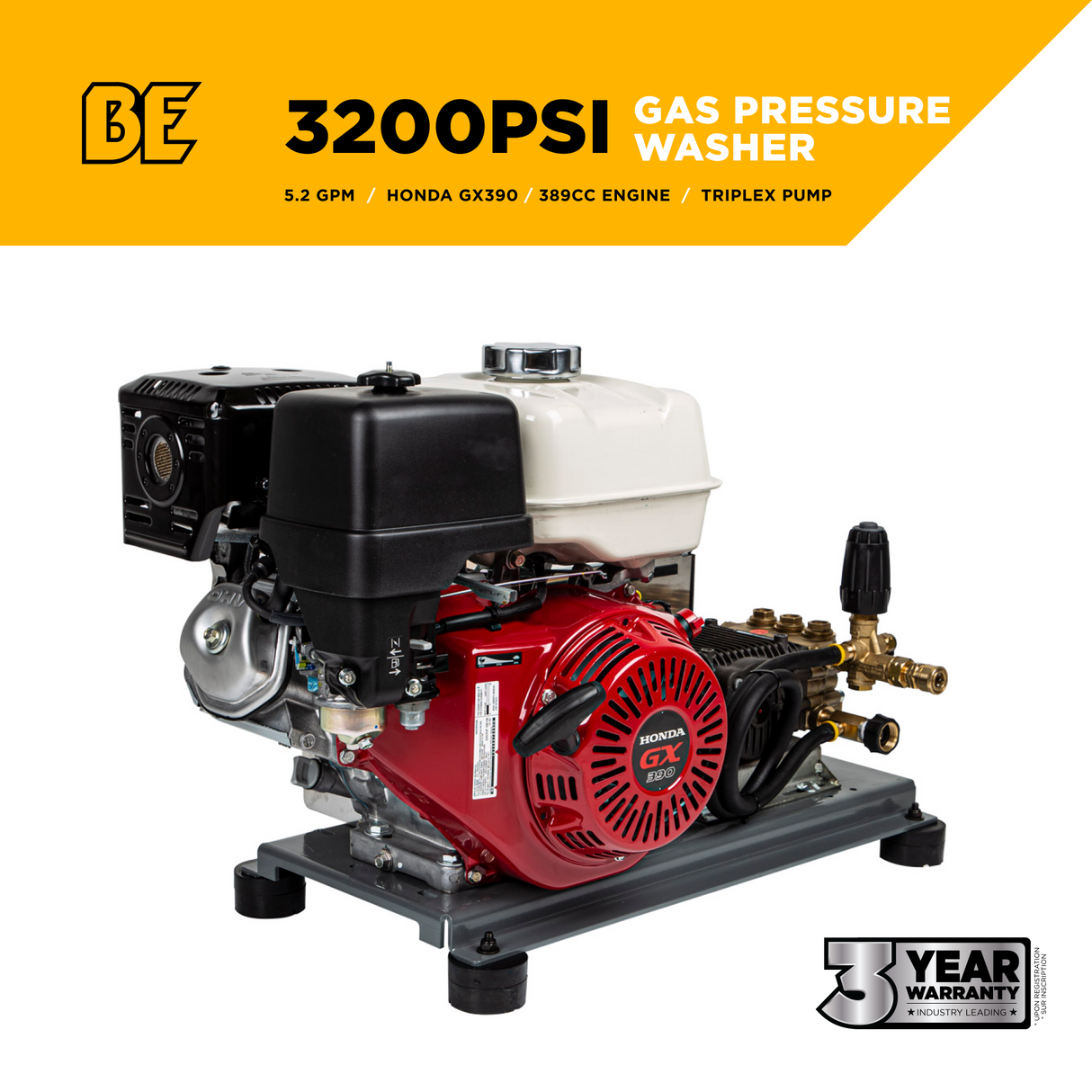 BE Power 3,200 PSI 5.2 GPM Truck Mount Cold Water Gas Pressure Washer - B3213HTBCS