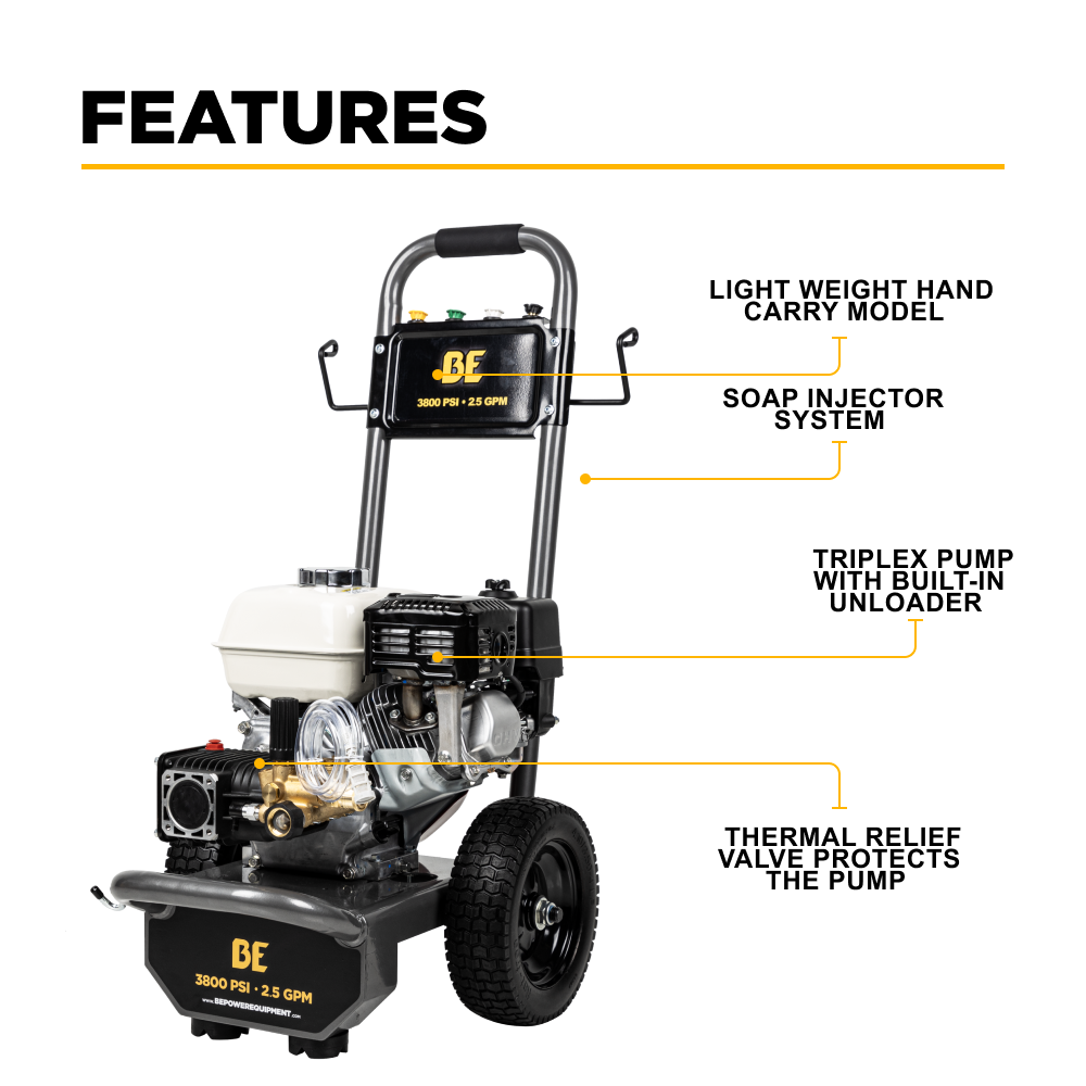 BE Power 3,800 PSI 2.5 GPM Cold Water Gas Pressure Washer - B3865HA