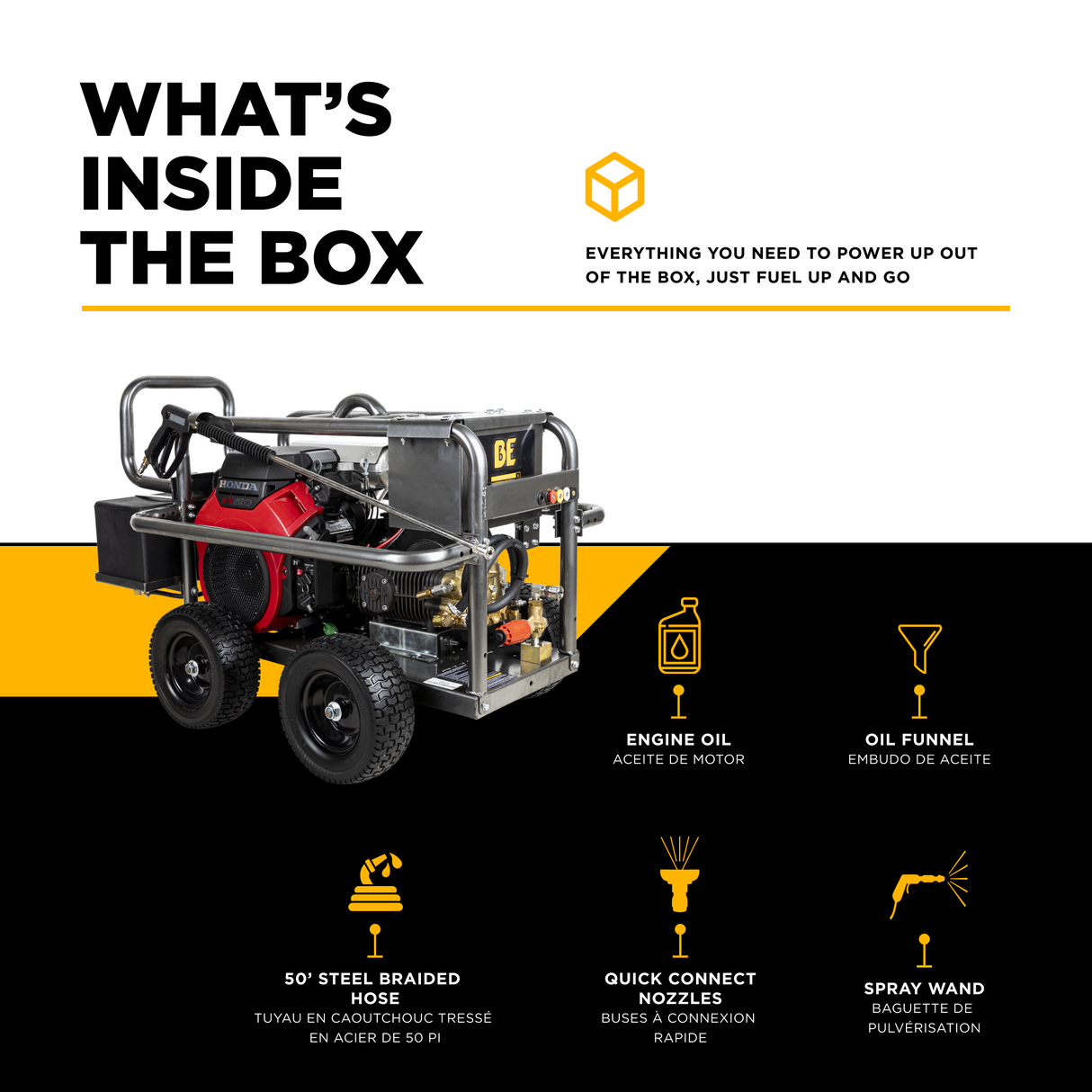 BE Power 5,000 PSI 5.0 GPM Cold Water Gas Pressure Washer - PE-5024HWEBCOM