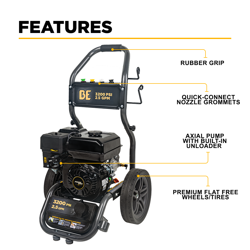 BE Power 3,200 PSI 2.5 GPM Cold Water Gas Pressure Washer - BE327PX