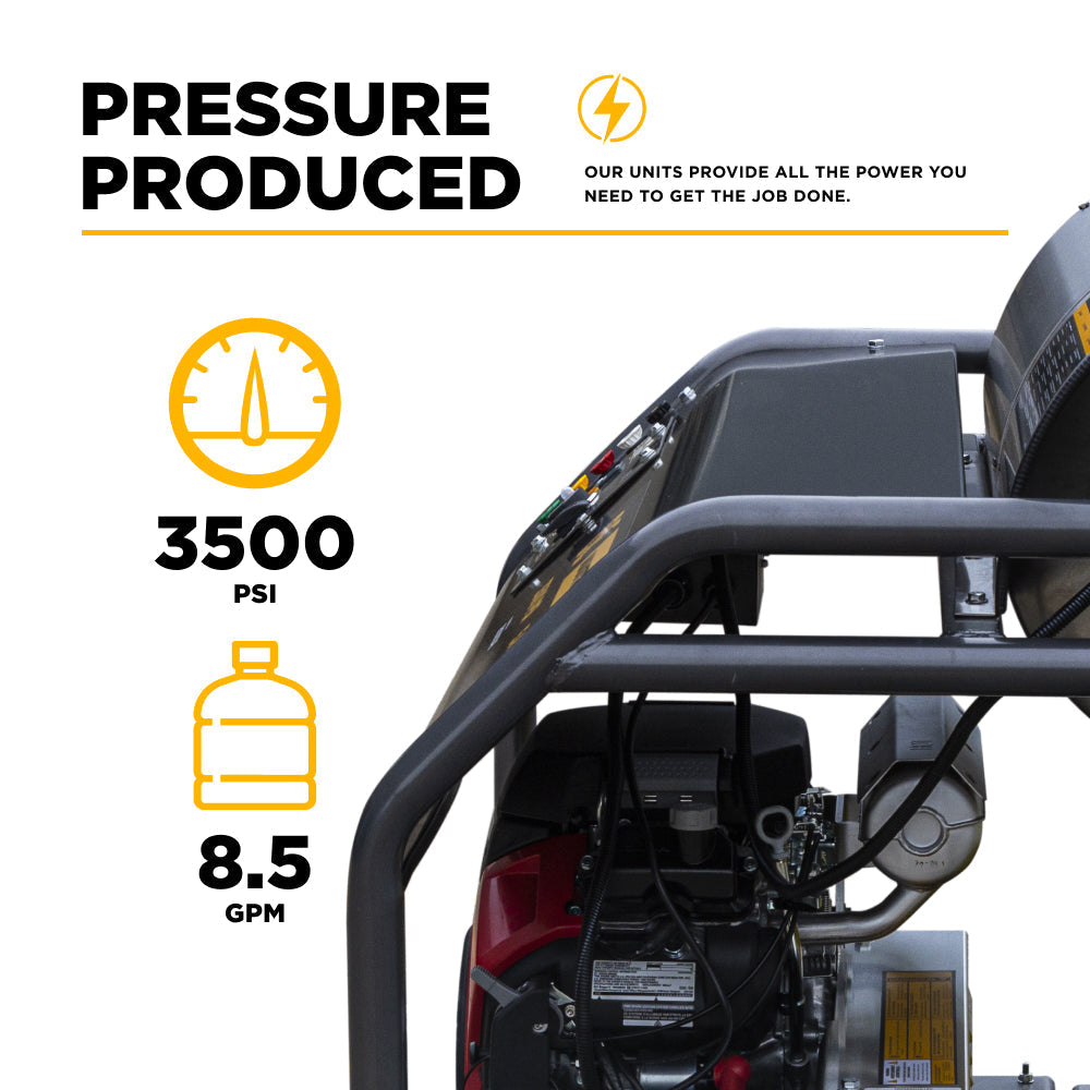 BE Power 3,500 PSI - 8.5 GPM Hot Water Pressure Washer Honda GX690 Engine and AR Triplex Pump - HW3524HA12V