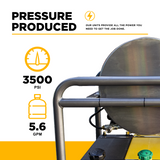 BE Power 3,500PSI 5.6GPM Hot Water Pressure Washer Honda GX690 Engine and General Triplex Pump - HW3524HG12V