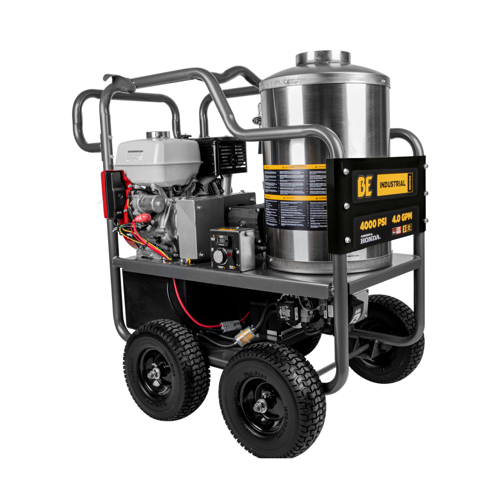 BE Power 4,000 PSI - 4.0 GPM Hot Water Pressure Washer with Honda GX390 Engine and Belt Driven General Triplex Pump - HW4013HBG
