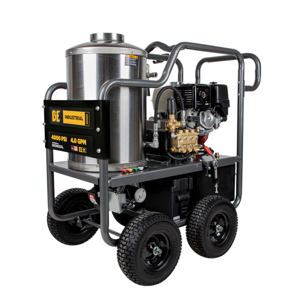 BE Power 4,000 PSI - 4.0 GPM Hot Water Pressure Washer with Honda GX390 Engine and Belt Driven General Triplex Pump - HW4013HBG